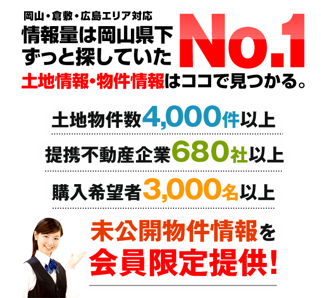 情報量は岡山県下No.1 ずっと探していた土地情報・物件情報はココで見つかる。